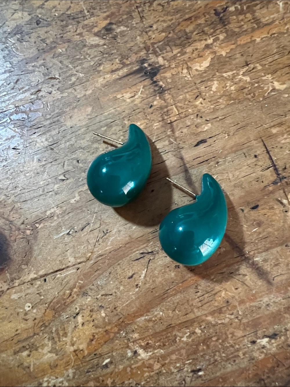 Teal Wave Resin Stud Earrings